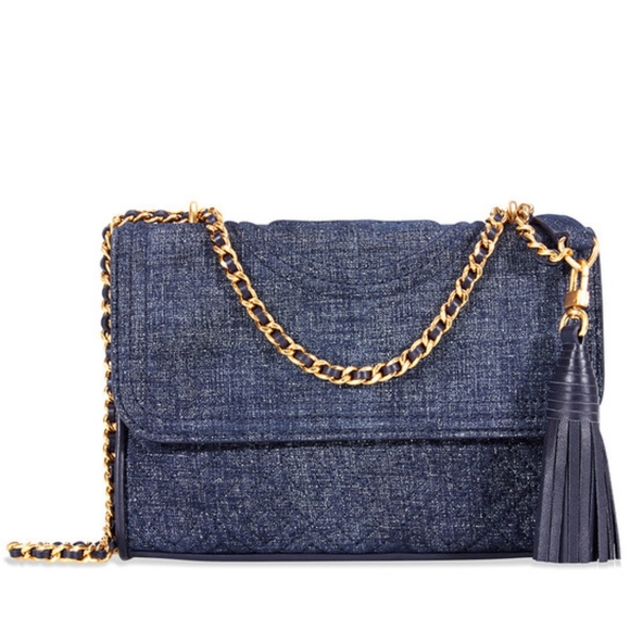 Tory Burch Handbags - Tory Burch Small Suede Denim Convertible bag NWT